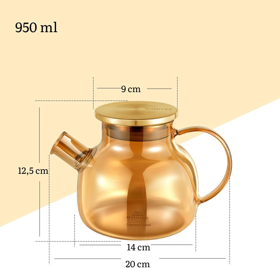 Wilmax Theepot 950 ml Thermoglas Veerfilter Goud WL-888810003/A