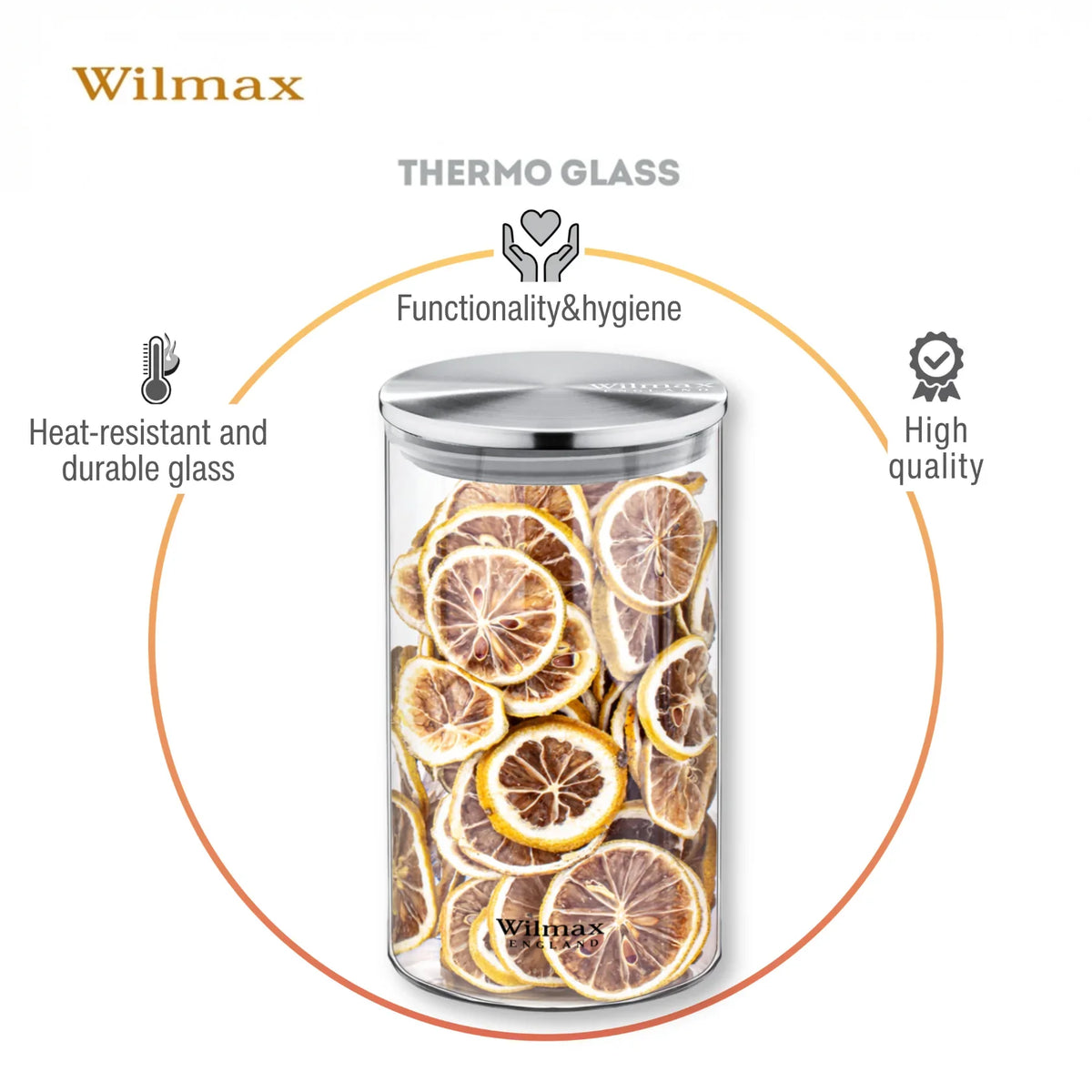 Wilmax Voorraadpot 2L, RVS Deksel, Transparant
