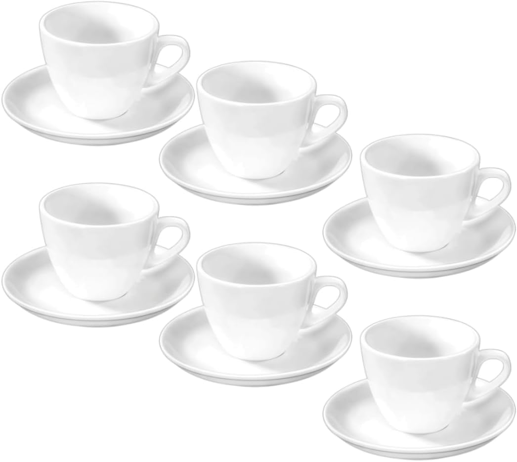 Wilmax Espressokopjes Wit Porselein 75ml + Schotels (6x)