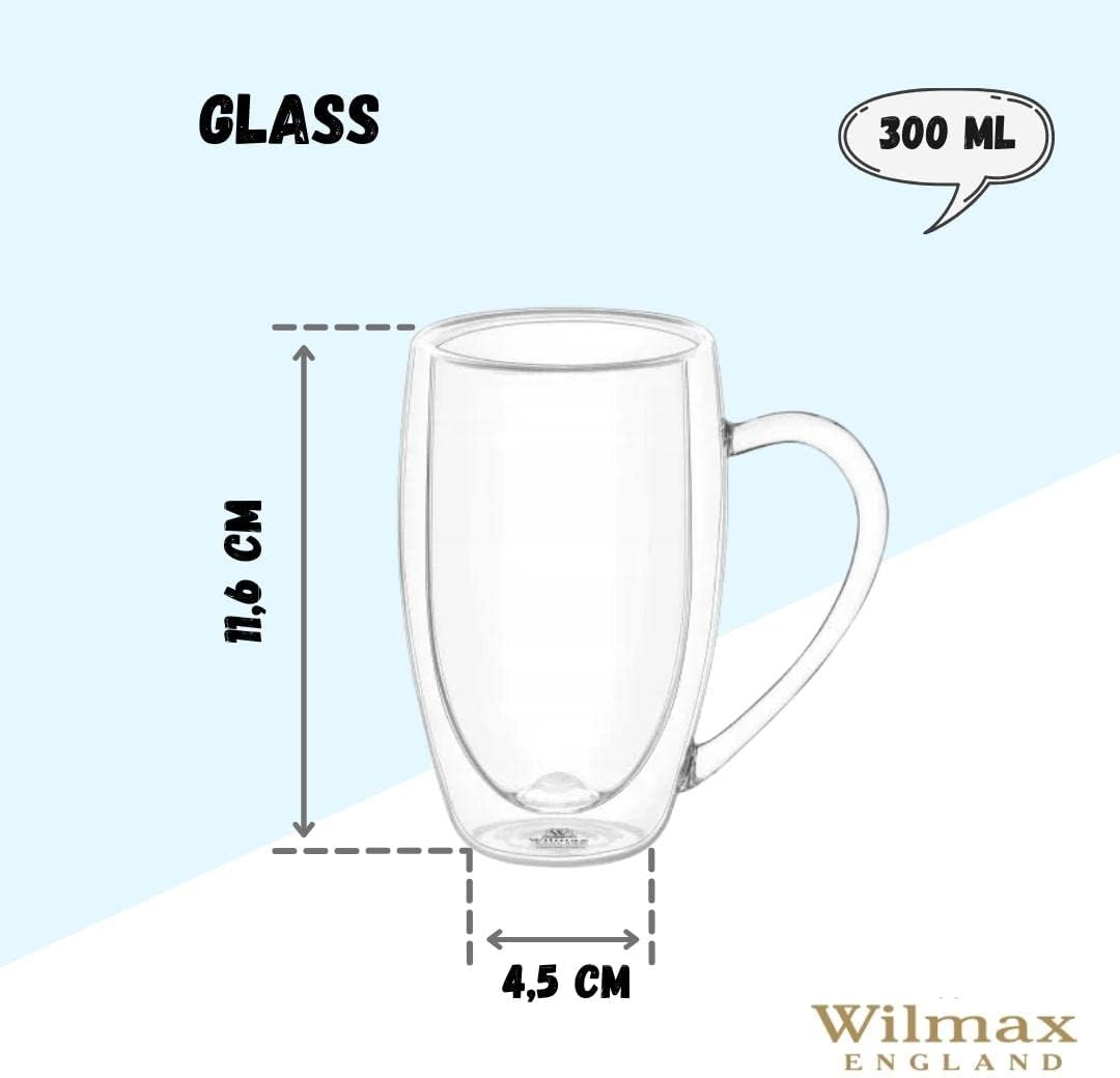 Wilmax Dubbelwandige Borosilicaat Mokken 300ml Set van 4
