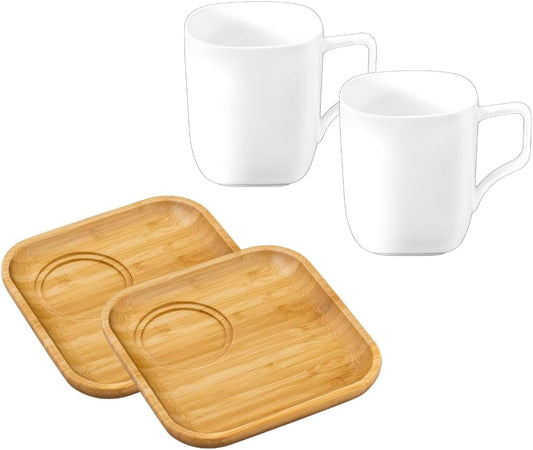 Wilmax Servierset 2x Bambus-Teller & Porzellanbecher WL-771116/A2-WL-993066/A2