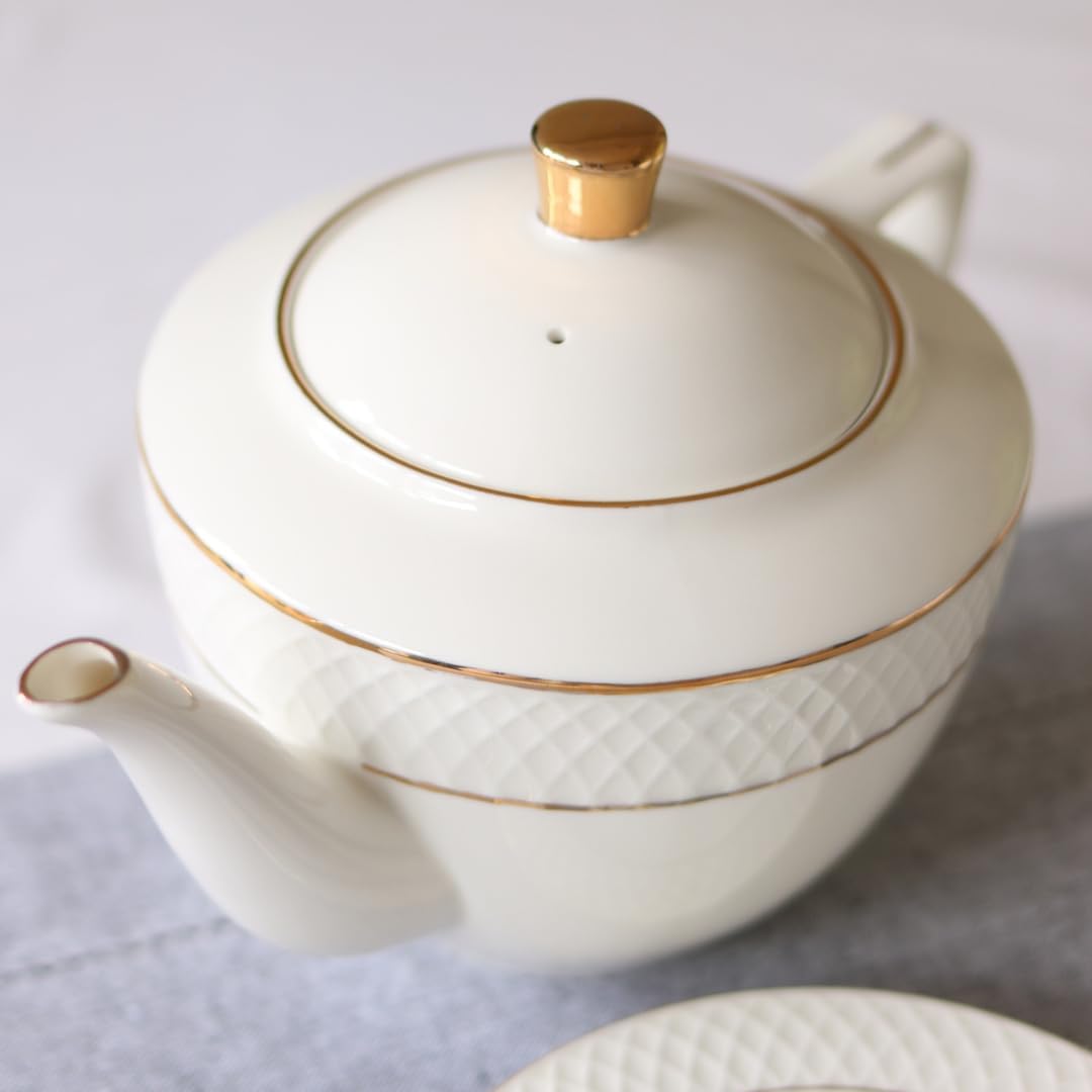 Wilmax Teekanne mit Goldlinien 900 ml – Elegante Porzellankanne – WL-880102452/A