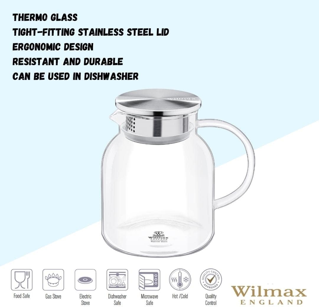 Wilmax Karaf 1000ml Thermoglas RVS deksel Transparant