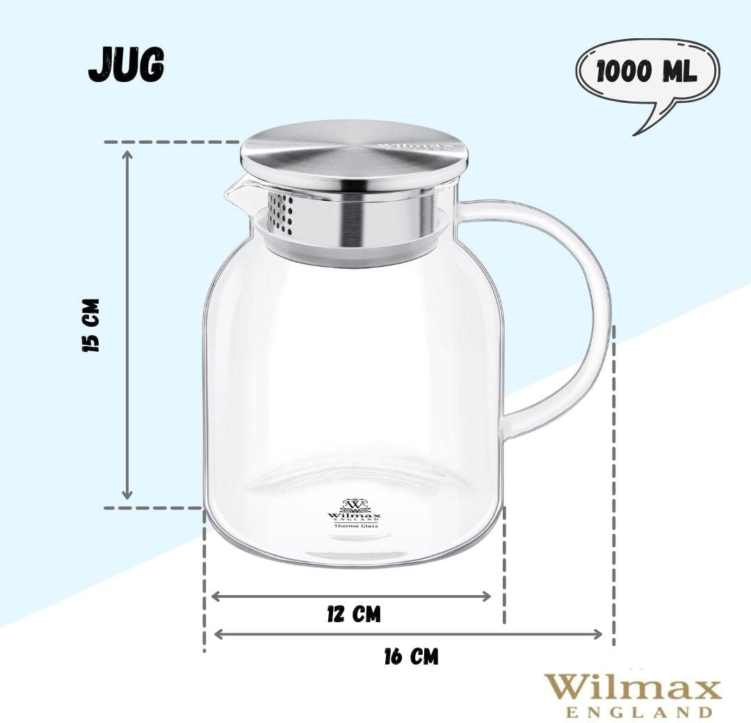 Wilmax Karaf 1000ml Thermoglas RVS deksel Transparant