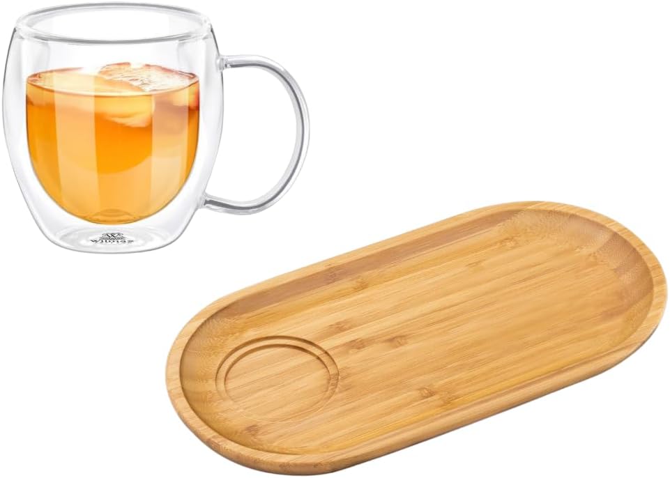 Wilmax Servierset Bambus-Teller & Teeglas (500 ml) WL-771119/A-WL-888749/A