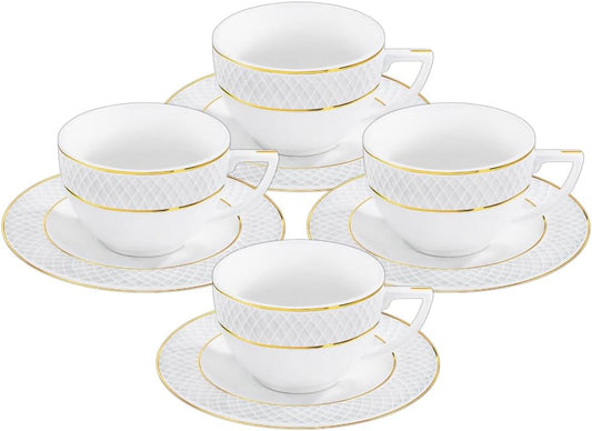Wilmax Kaffee Tassen & Untertassen 4er Set, Goldlinien, 90 ml, WL-880102400/AB4