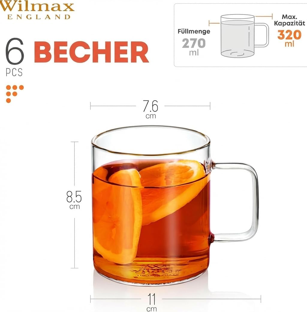 Wilmax glass cup 320 ml borosilicate set of 6 WL-888606/A6