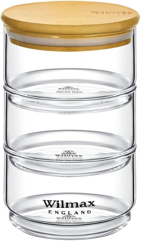 Wilmax 3-stufiges Vorratsglas, 12 x 20 cm, Thermo-Glas & Bambusdeckel, WL-888522/A