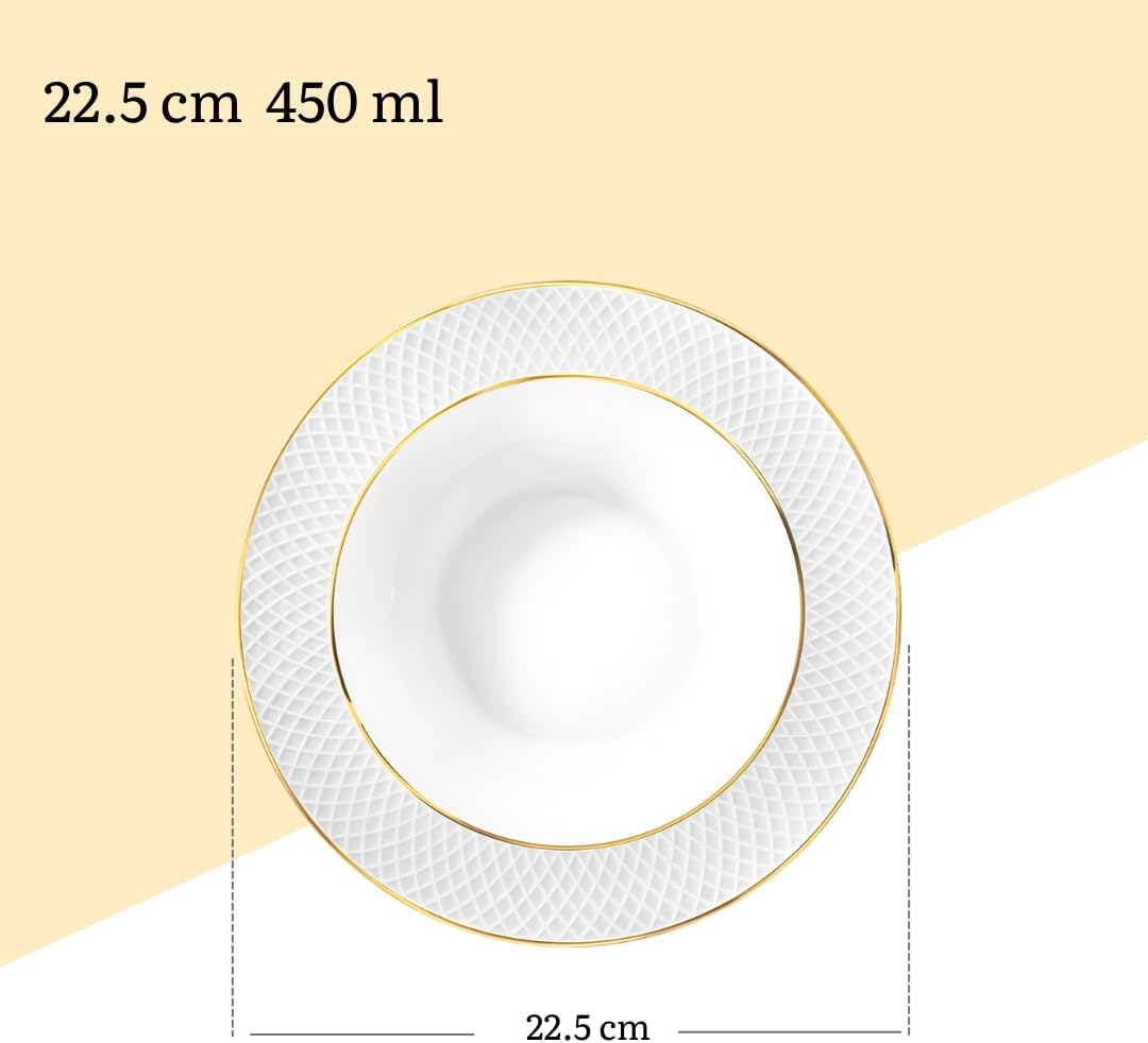Wilmax Tiefer Runder Teller mit Goldlinien, 22,5 cm, 2er Set, WL-880102303/A2
