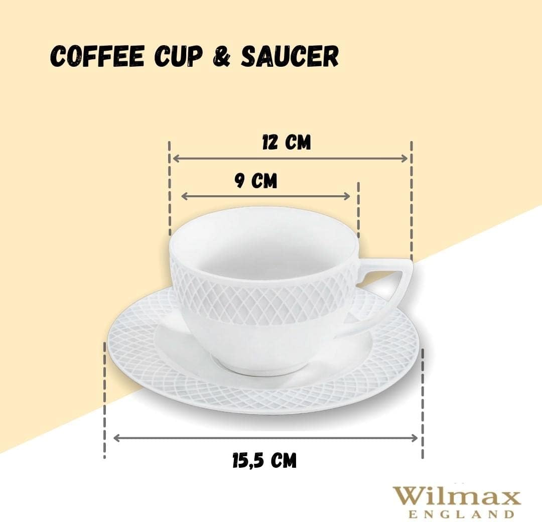 Wilmax Cup and Saucer White Porcelain 240ml, set of 6 WL-880105/6C