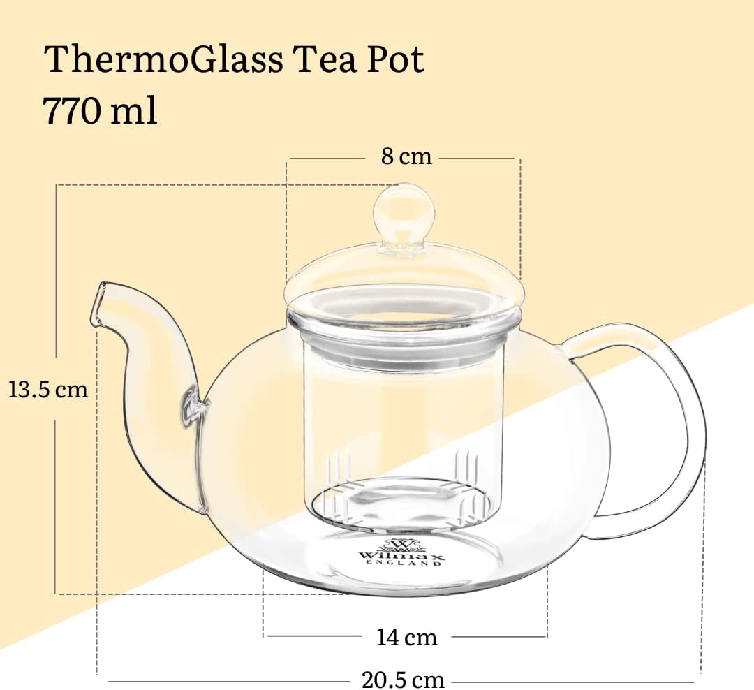 Wilmax England Theepot | Borosilicaatglas RVS filter 1200ml