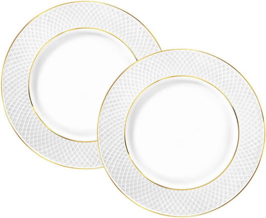Wilmax England Porseleinen Eetbord Wit/Goud 25.5 cm Set van 2