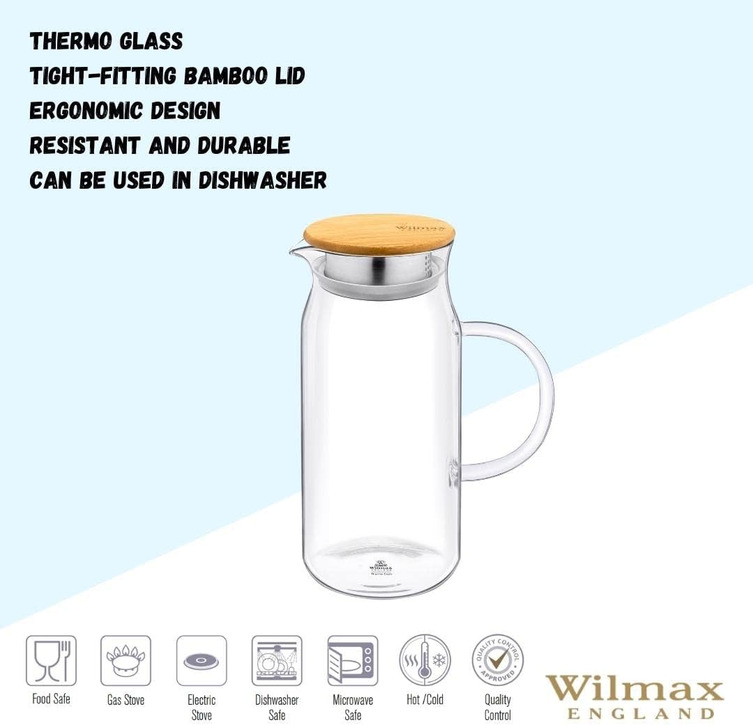 Wilmax Karaf 1000 ml Thermoglas met Bamboe Deksel Transparant