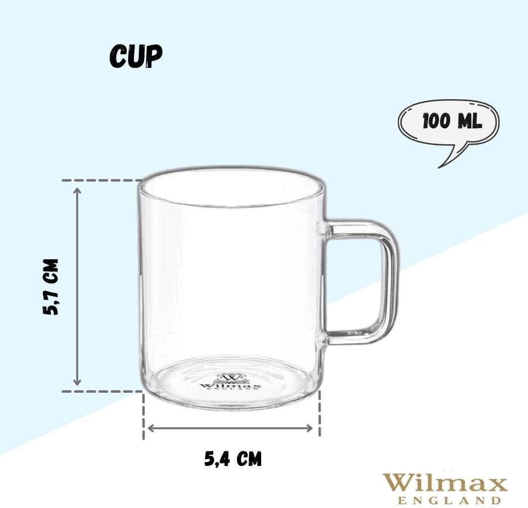 Wilmax Tassen 100 ml aus Borosilikatglas, 6er-Set WL-888602/A6