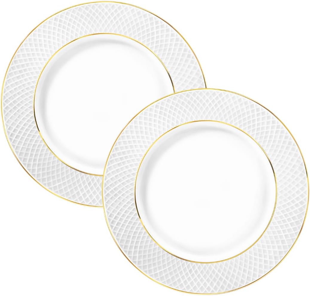 Wilmax Hauptgangteller mit Goldlinien, 28 cm, 2er Set, WL-880102106/A2