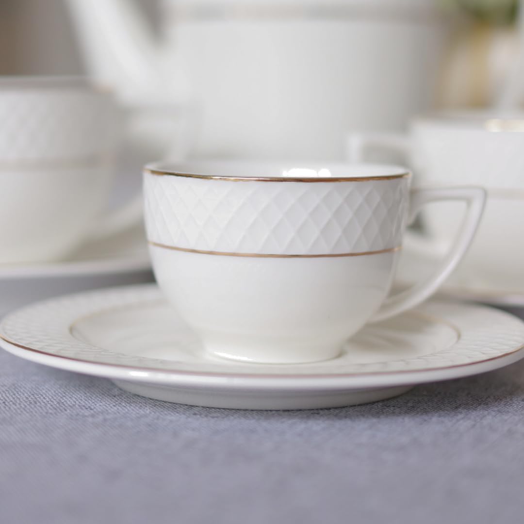 Wilmax Kaffeetasse & Untertasse mit Goldlinien, 90 ml, 6er Set, WL-880102400/AB6