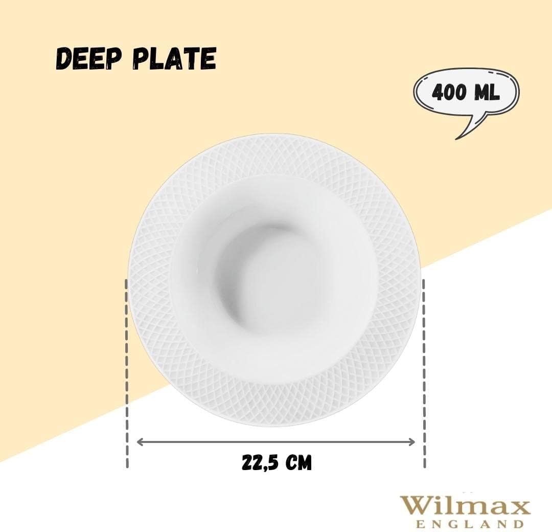 Wilmax England Julia Diamond - Soepborden en Pastaborden - 22.5 cm - Set van 6 - Porselein