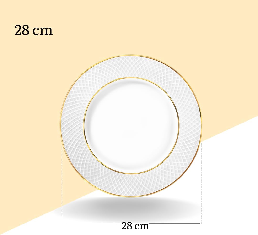 Wilmax Hauptgangteller mit Goldlinien, 28 cm, 2er Set, WL-880102106/A2