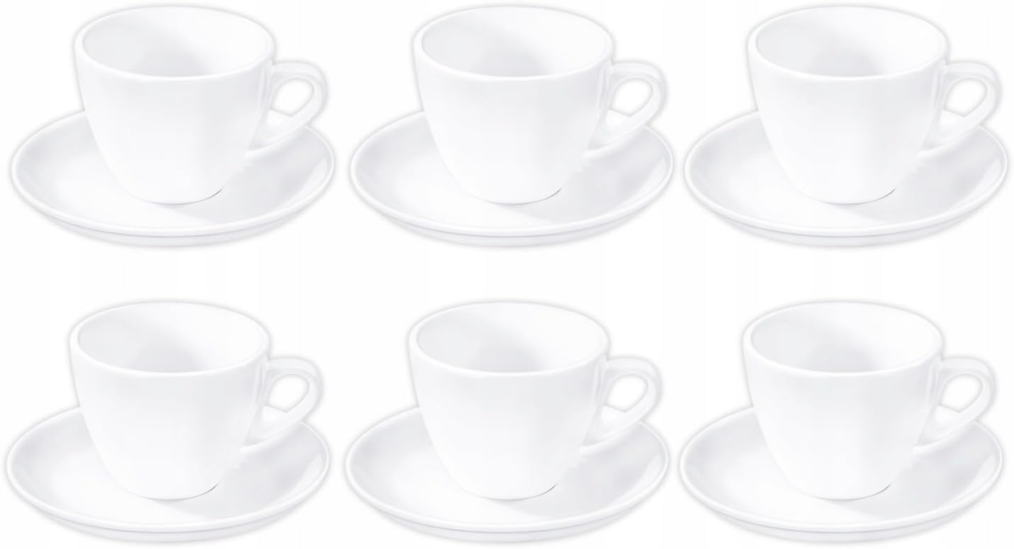 Wilmax England Kopjes 110 ml Wit Porselein met Schoteltjes Set van 6