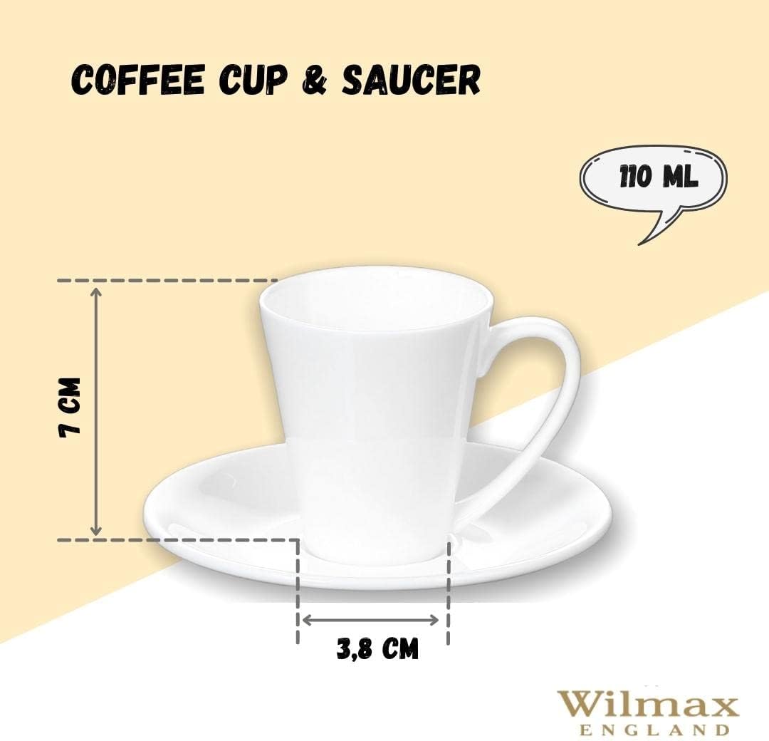 Wilmax Koffie Kopjes & Schotels Set van Porselein 110 ml – WL-993054/2C