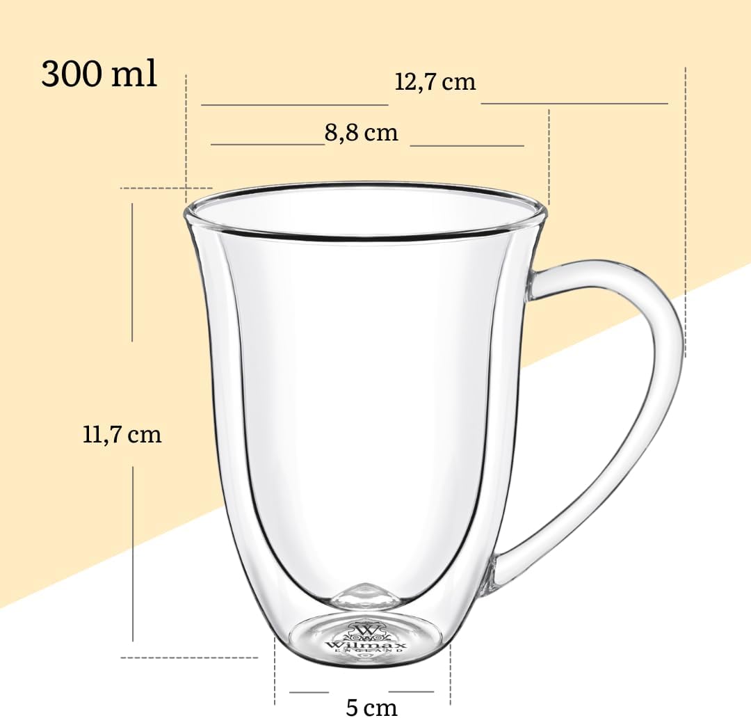 Wilmax Dubbelwandige Beker Borosilicaatglas 300ml Set van 4