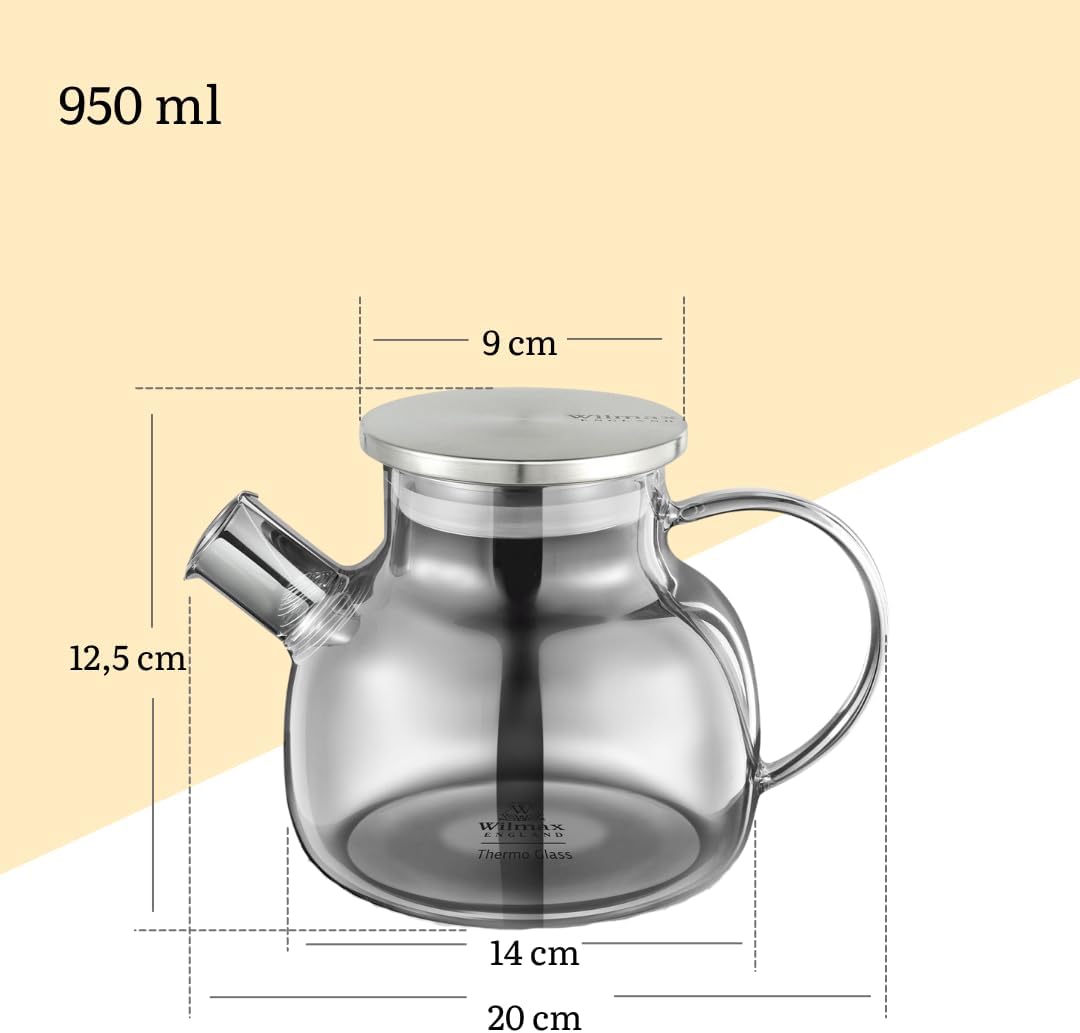 Wilmax Thermo Glas Teekanne 950 ml mit Edelstahl-Deckel WL-888810002/A
