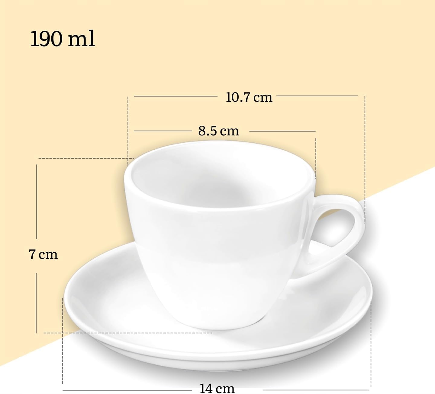 Wilmax Porzellan Tee Tassen & Untertassen Set, 6-teilig, 190 ml, Weiß WL-993175/AB6