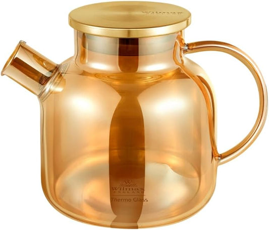 Wilmax England Theepot 1200 ml Glas met RVS deksel Goud
