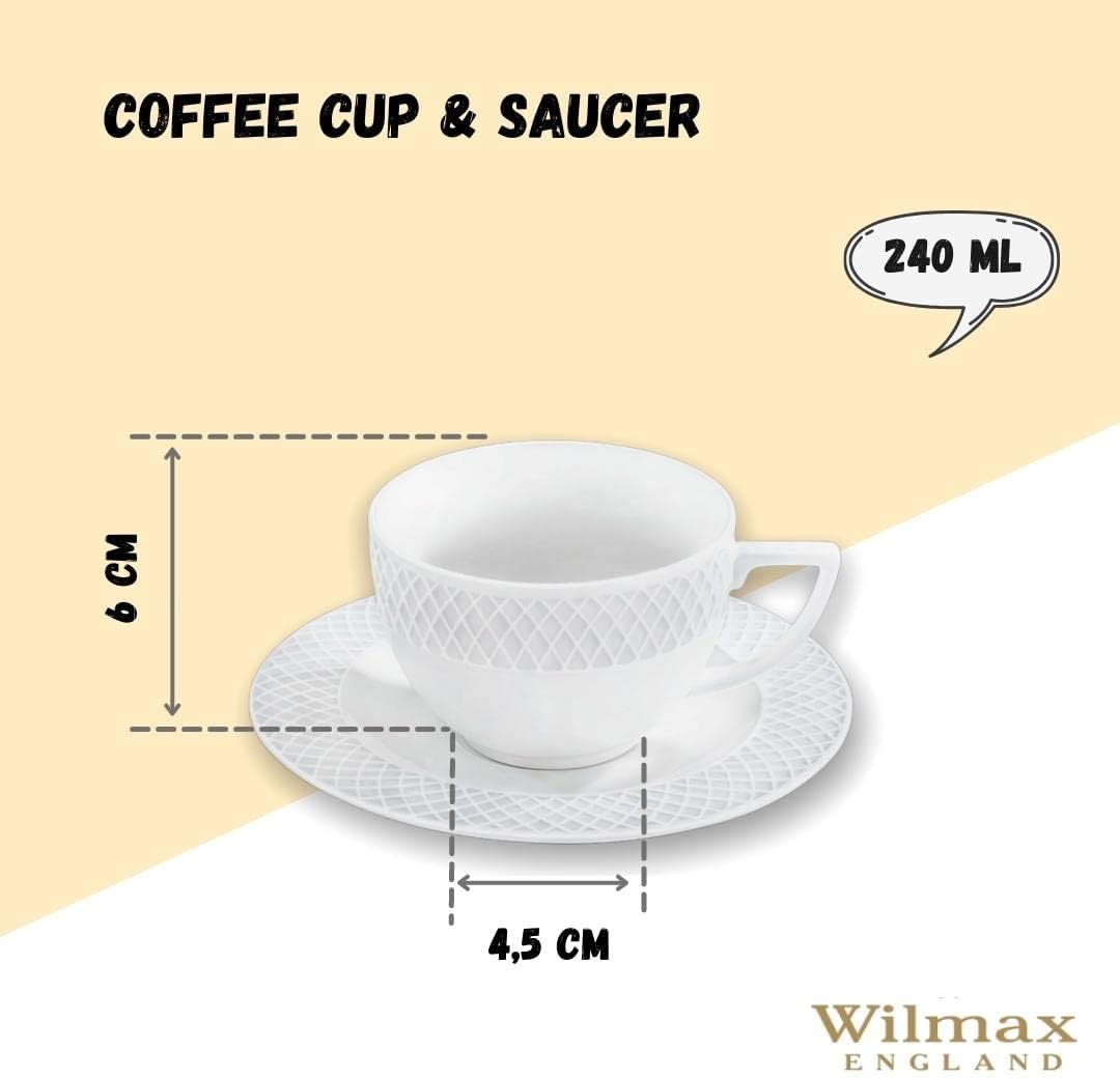 Wilmax Cup and Saucer White Porcelain 240ml, set of 6 WL-880105/6C