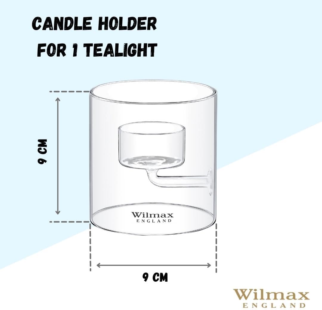 Wilmax Teelichthalter aus Glas für 1 Teelicht, 9 cm – WL-888904/A