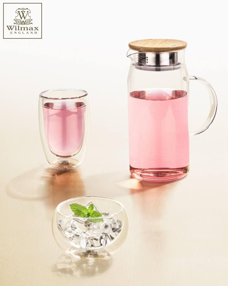 Wilmax Karaf 1000 ml Thermoglas met Bamboe Deksel Transparant