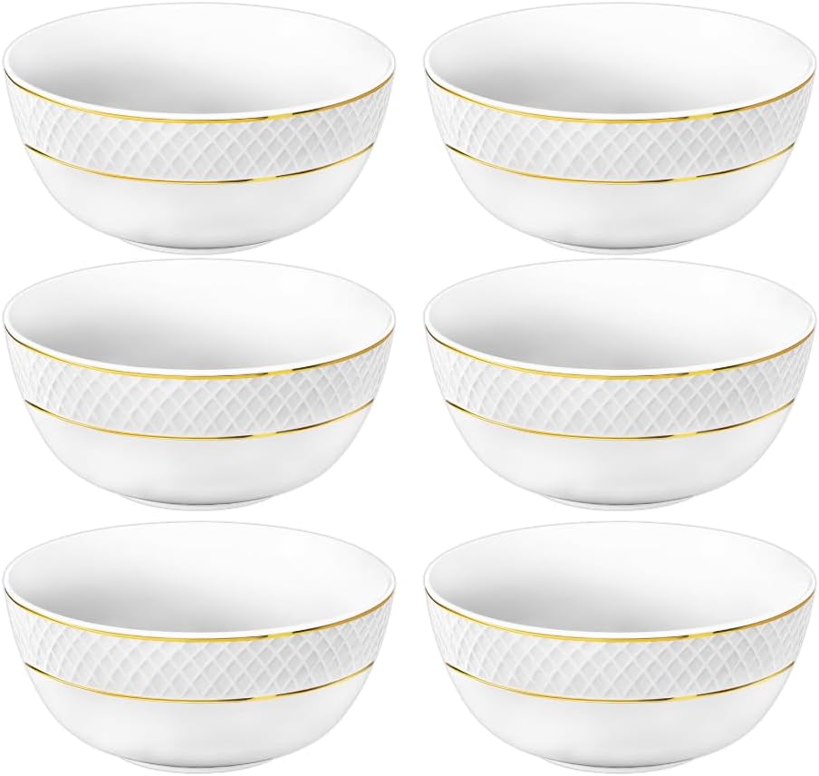 Wilmax Porzellanschüssel mit Goldlinien, 14 cm, 600 ml, 6er Set, WL-880102367/A6