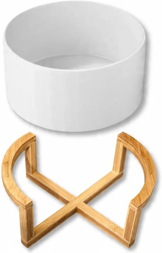 Wilmax Schaal 20 cm Wit Porselein met Bamboestandaard Set