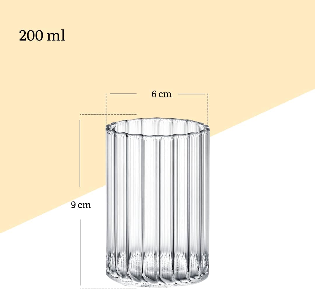 Wilmax Geribbeld Glas 200 ml Borosilicaat Transparant