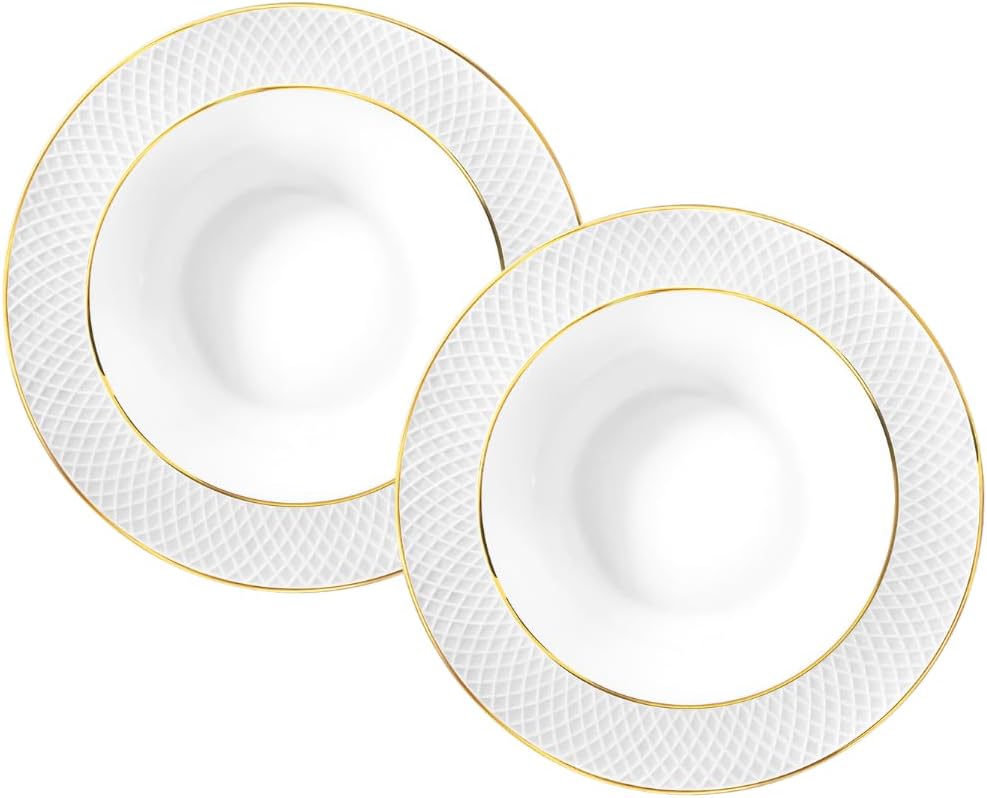 Wilmax Diep Bord Wit Gouden Rand Porselein 22.5 cm Set van 2