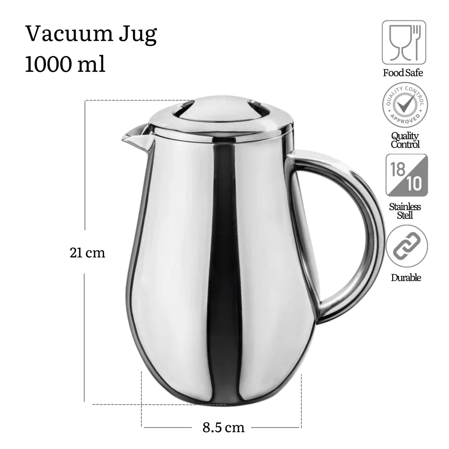 Wilmax Doppelwandige French Press 1000 ml Edelstahl WL-551008/1C