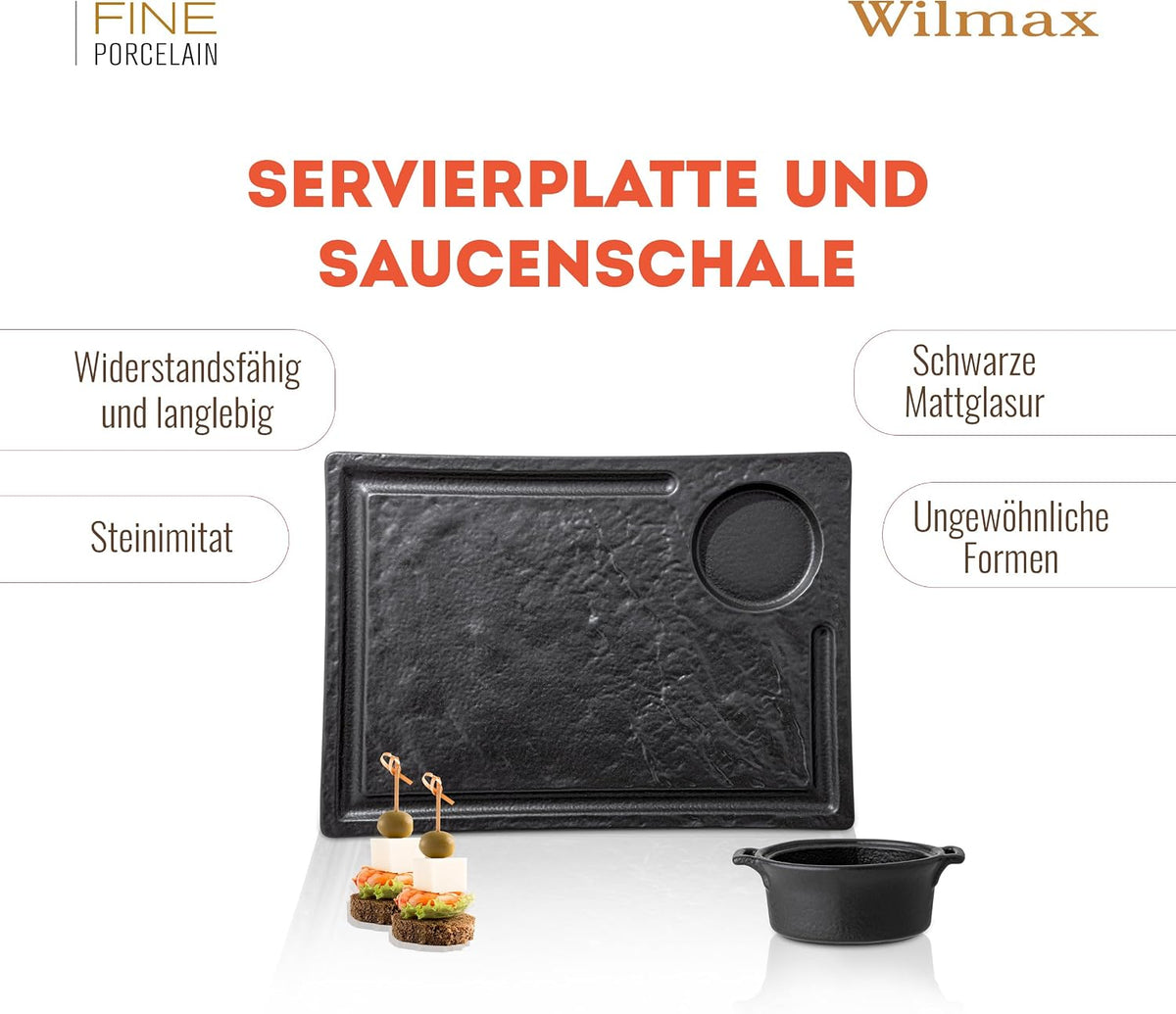 Wilmax England Serveerset Zwart SlateStone 3-delig