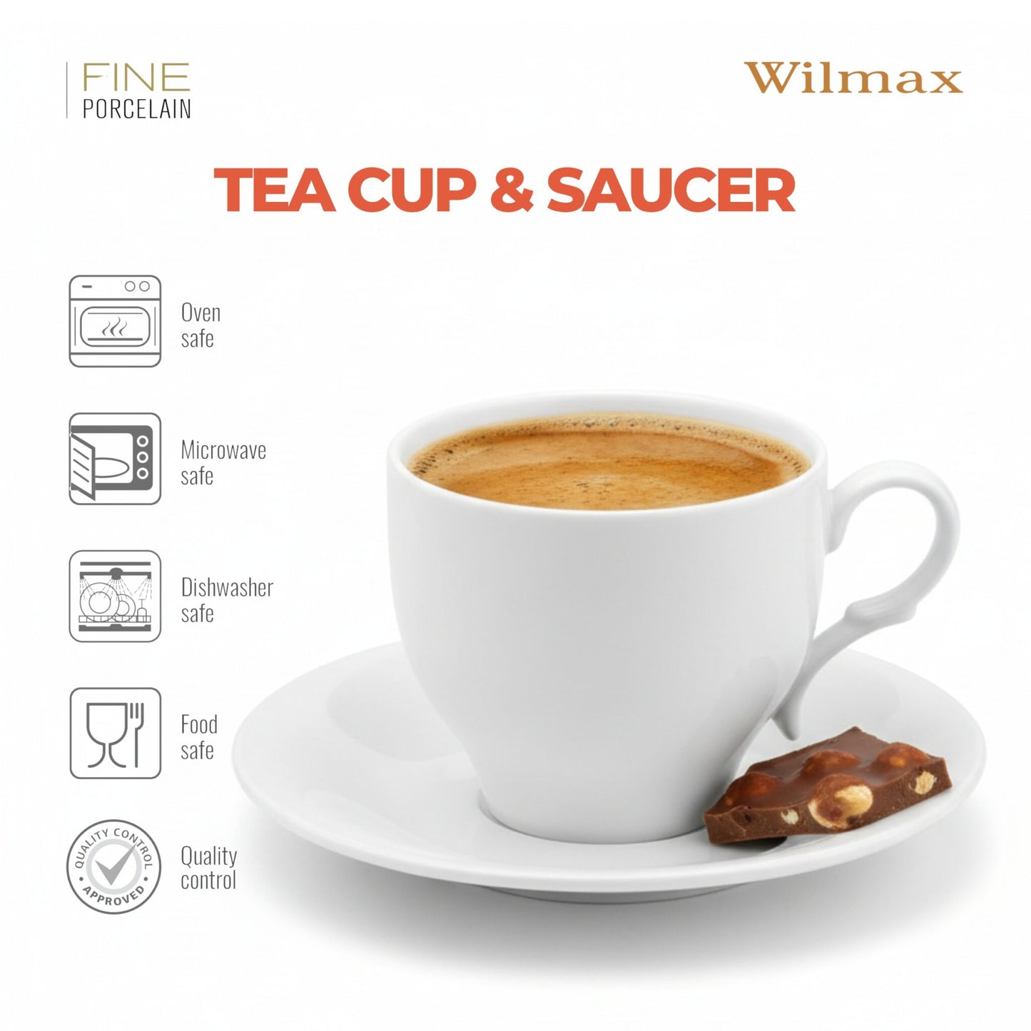 Wilmax Theekop met Schotel 220 ml Wit Porselein WL-993009/AB