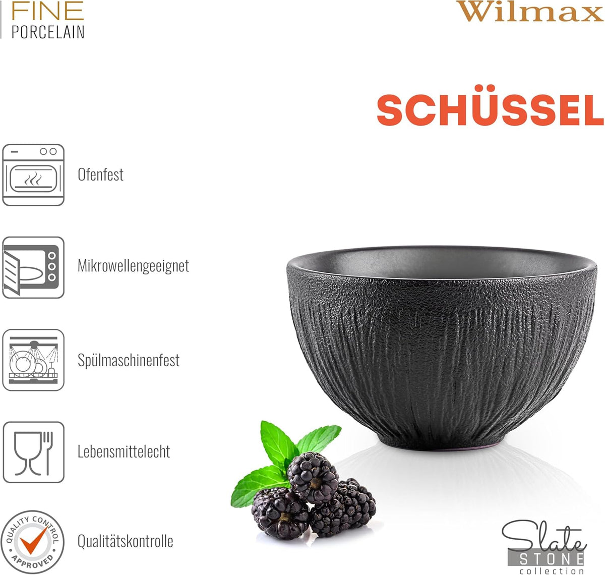 Wilmax Schaal Lotus Zwart 600 ml set van 6 A6