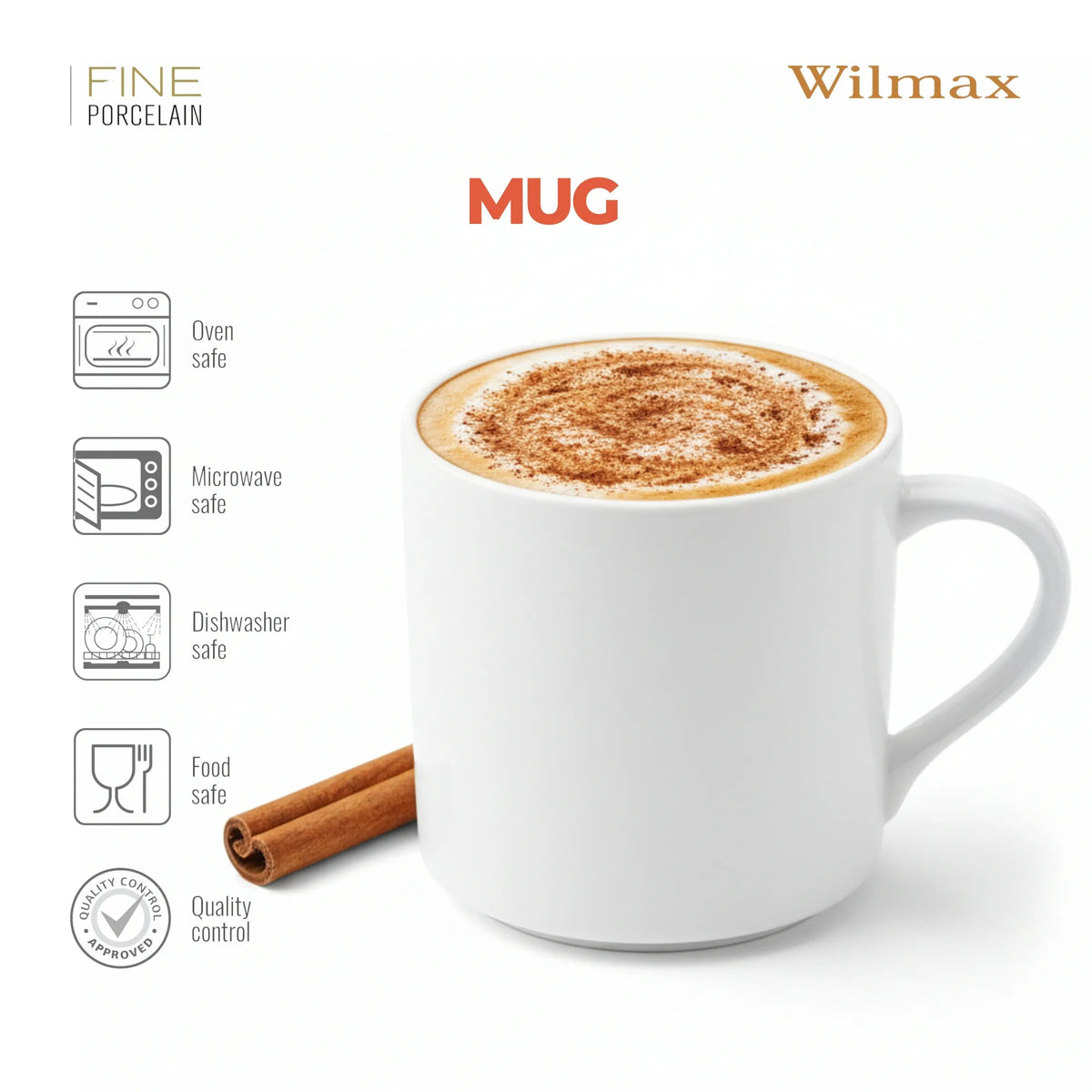 Wilmax Beker 320 ml Wit Porselein Set van 6 A6