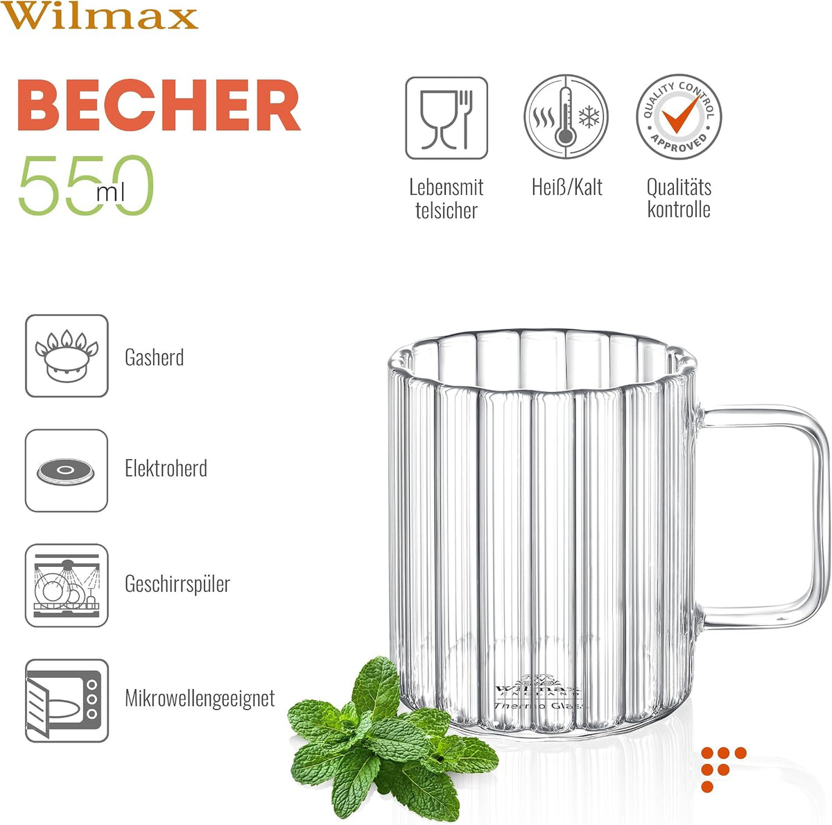 Wilmax England Borosilicaatglas Mok 550 ml Set van 6