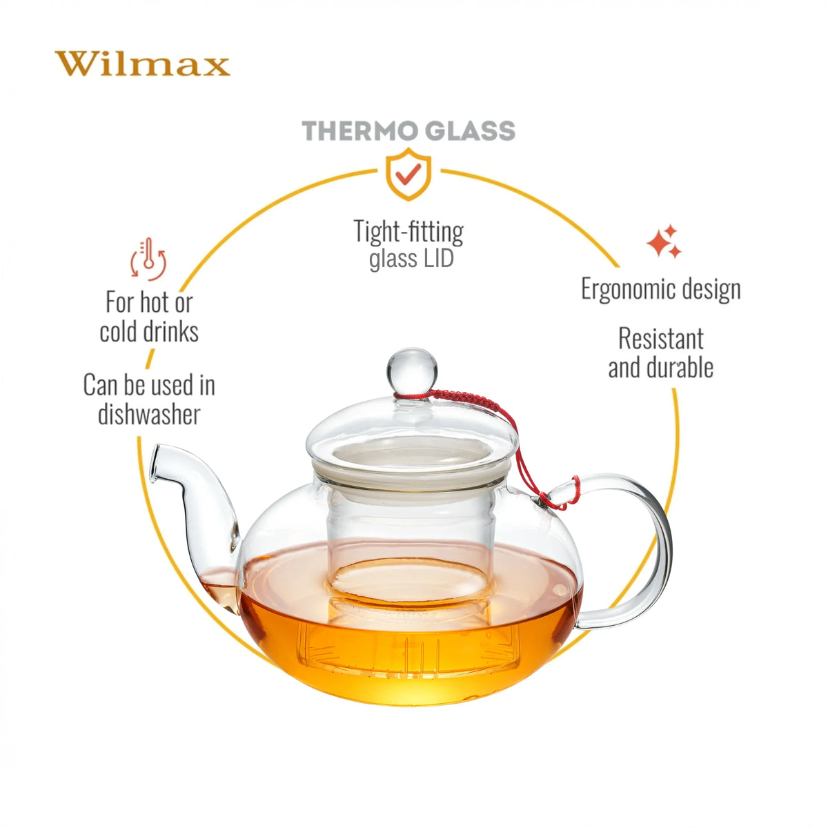 Wilmax England Theepot | Borosilicaatglas RVS filter 1200ml