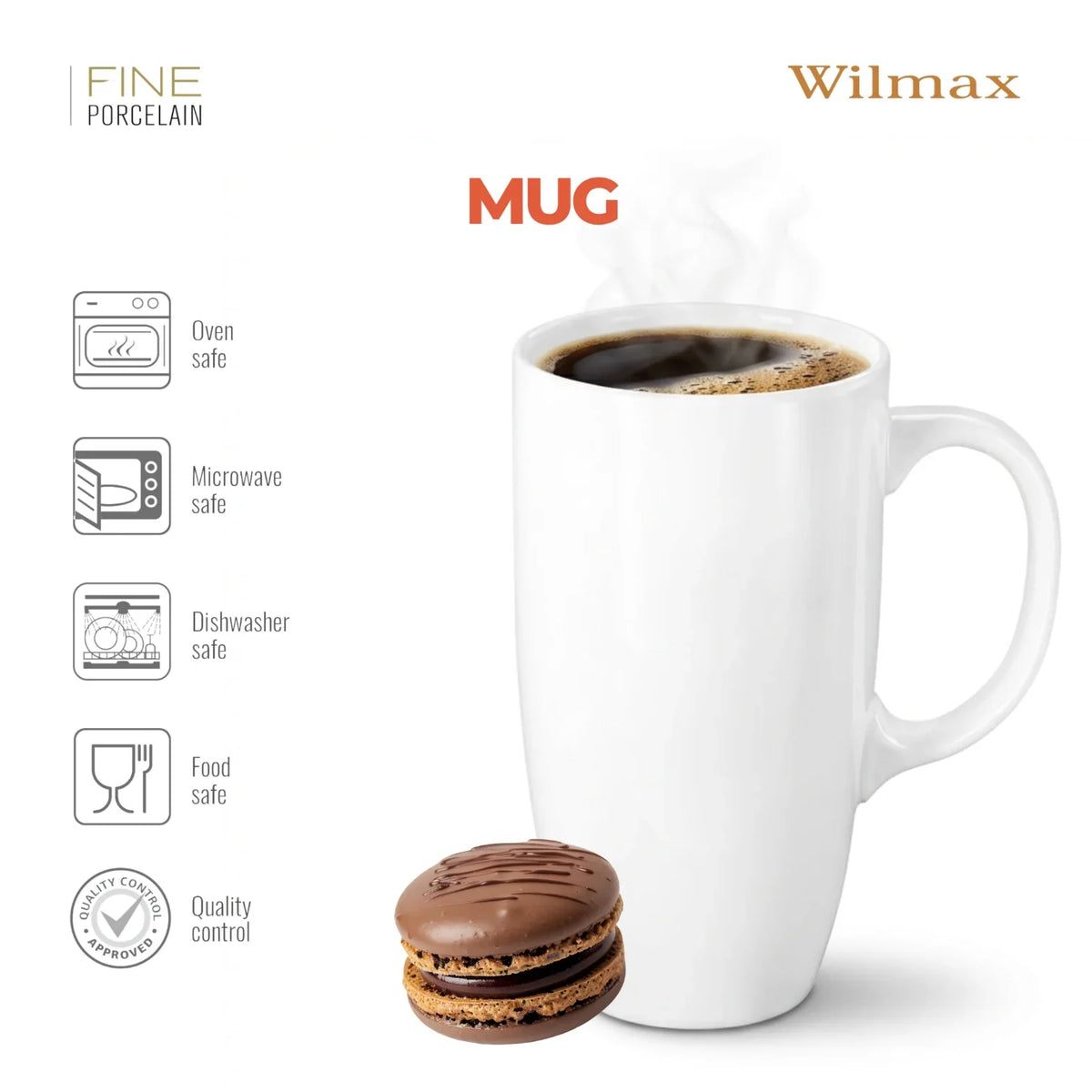 Wilmax Beker 630 ml Porselein Wit set van 6 A6
