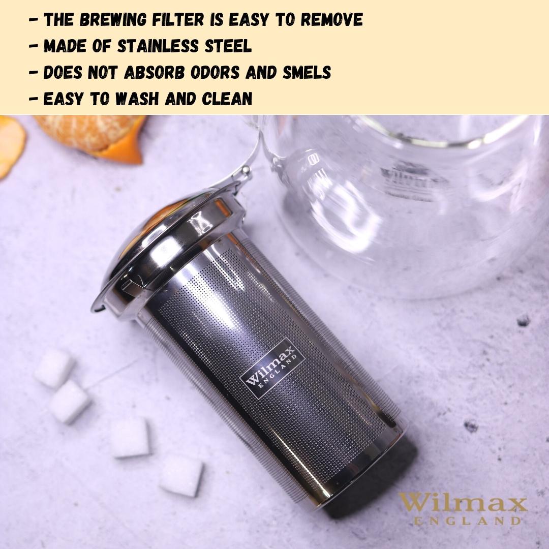 Wilmax England Teekanne mit Edelstahlfilter, 600 ml, Borosilikatglas WL-888807/A