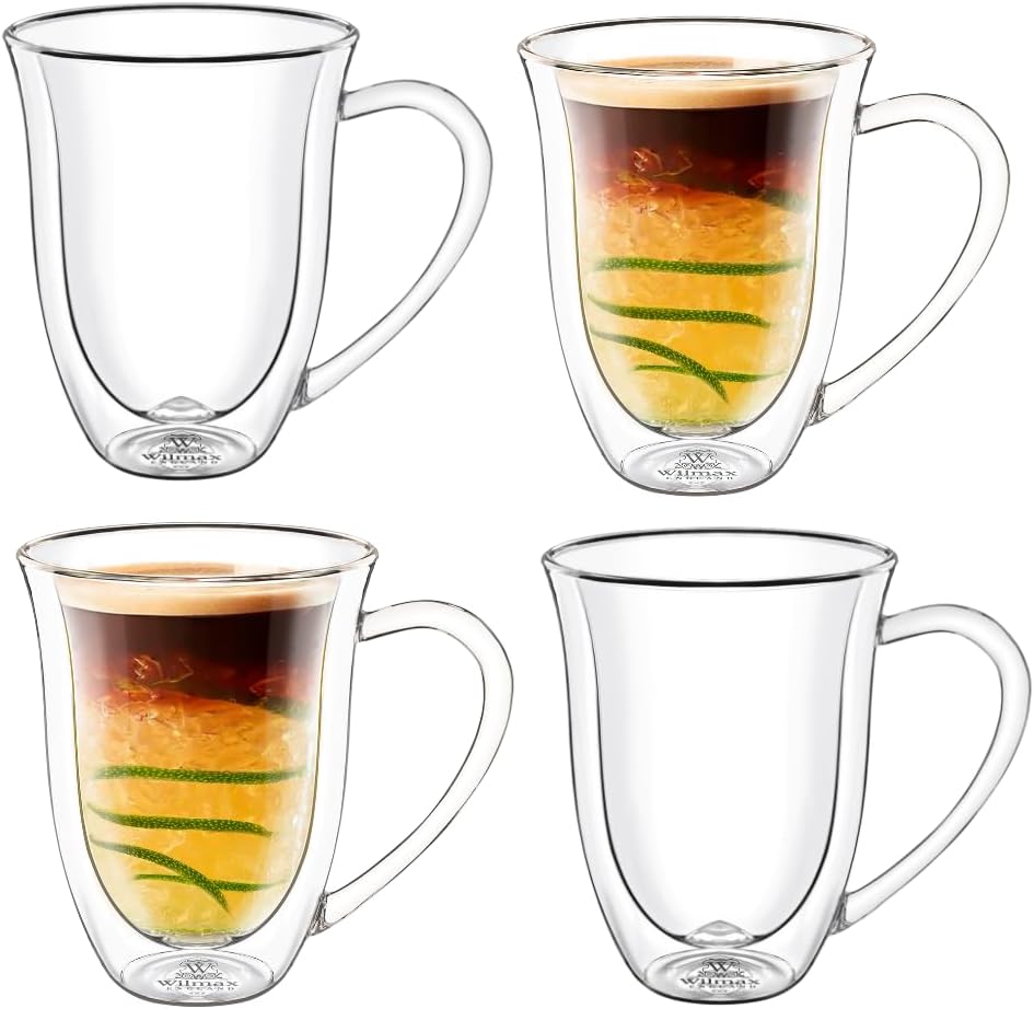 Wilmax Dubbelwandige Beker Borosilicaatglas 300ml Set van 4