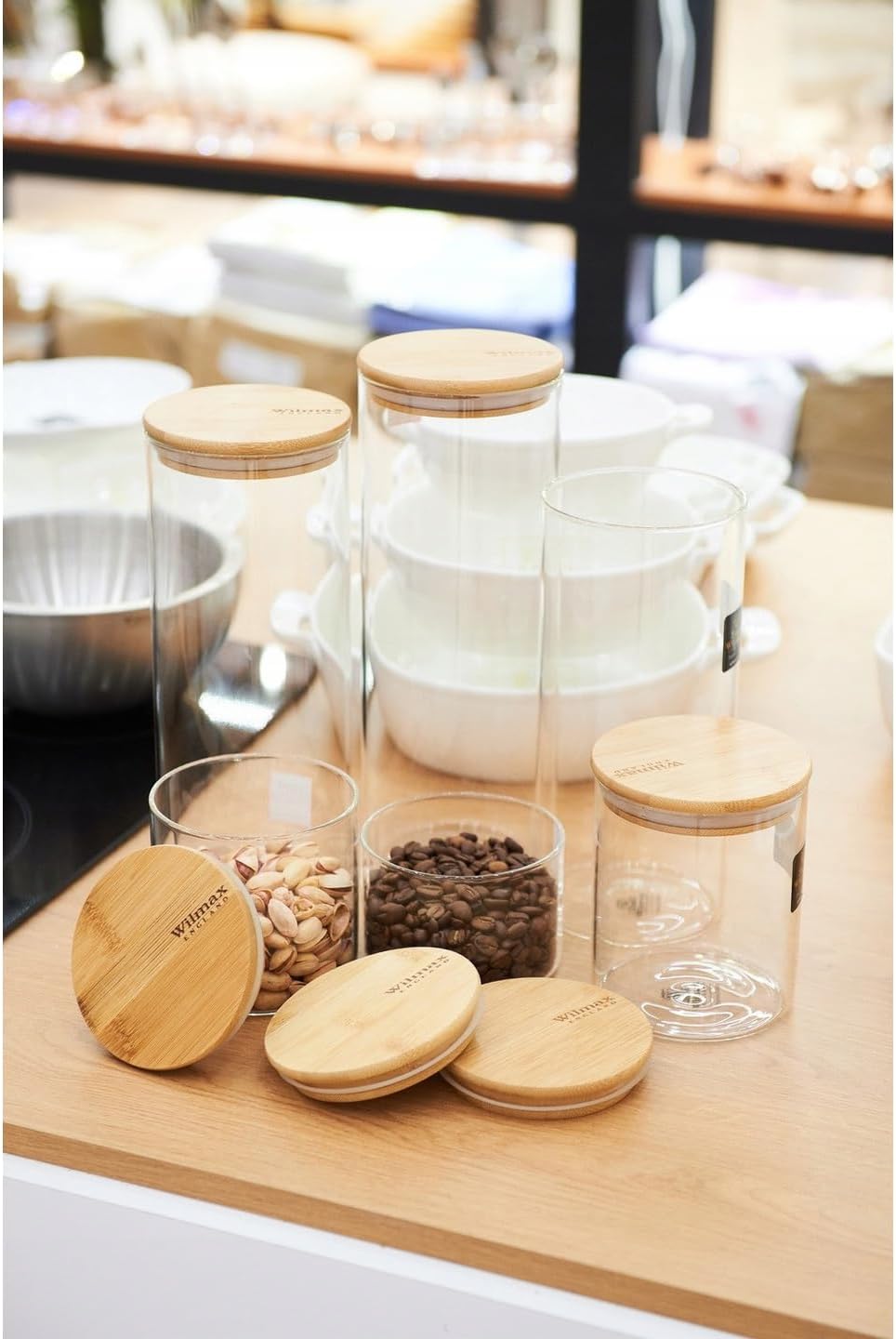 Wilmax Vorratsglas mit Deckel, 2000 ml, Glas & Bambus, WL-888510/A