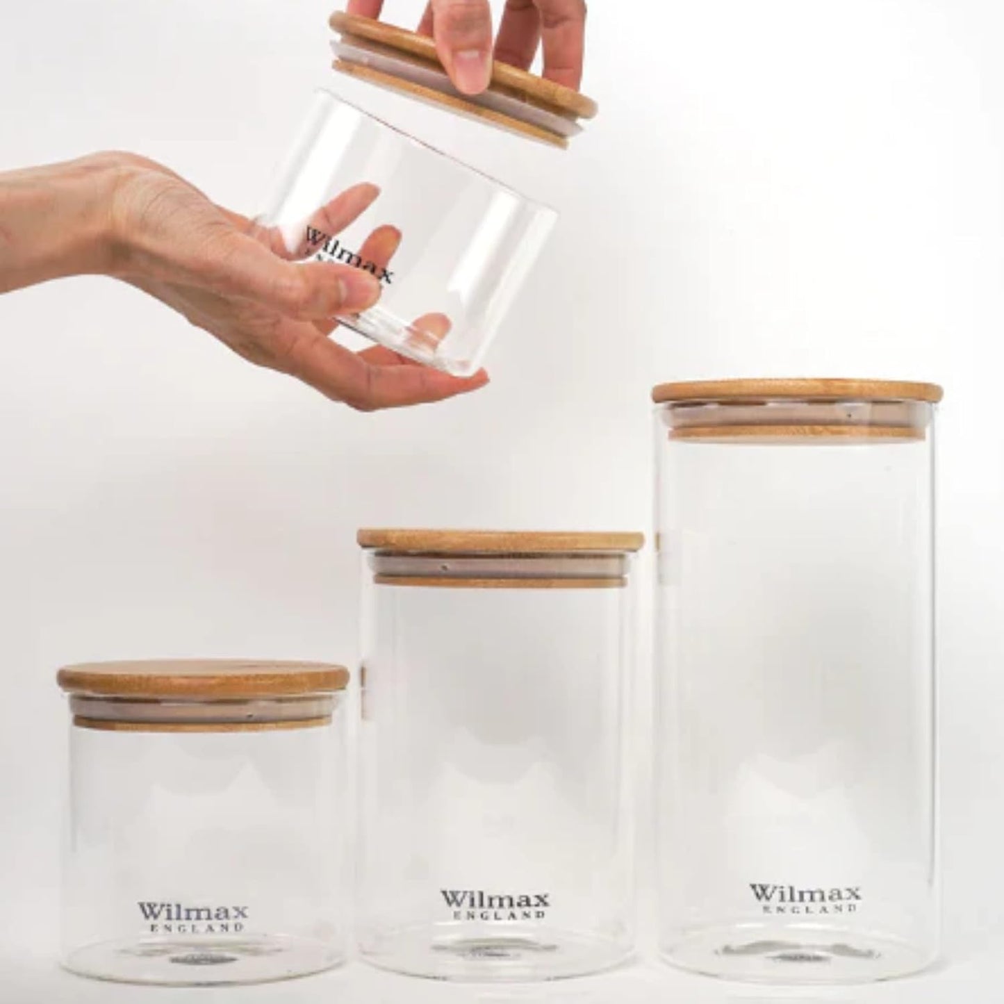 Wilmax Vorratsglas Set mit Bambusdeckel 3er Set WL-888501/A-507/A-510/A