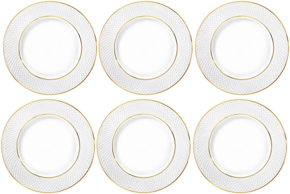 Wilmax Flacher Brotteller mit Goldlinien, 15 cm, 6er Set, WL-880102100/A6