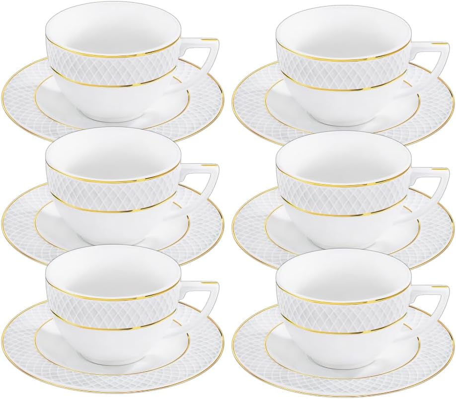 Wilmax Kaffeetasse & Untertasse mit Goldlinien, 90 ml, 6er Set, WL-880102400/AB6