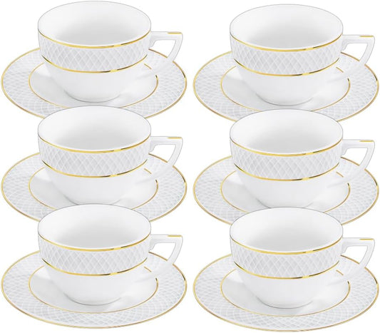 Wilmax Kaffeetasse & Untertasse mit Goldlinien, 90 ml, 6er Set, WL-880102400/AB6